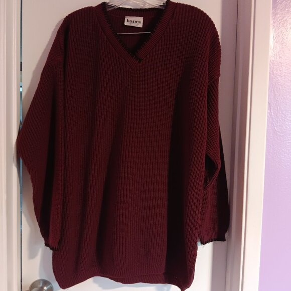 Women's Hanes Signature Vintage  Burgundy  XL / 1X  V Neck Sweater - Picture 1 of 6